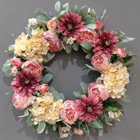 img 4 attached to Artificial Flower Wreath For Spring And Summer Decor - 22 Inch Dahlia And Peony Front Door Wreath For Outdoor And Indoor Wall And Window Display