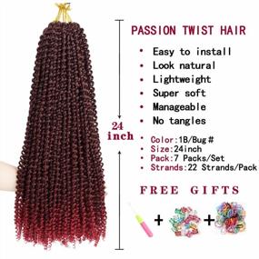 img 3 attached to Upgrade Your Style With Ubeleco Long Passion Twist Hair - 24 Inch Water Wave Crochet Hair For Women In Ombre Burgundy Long Bohemian Synthetic Curly Braiding Hair Extensions