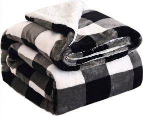 img 4 attached to Super Soft Plush Sherpa Fleece Reversible Flannel Throw Blanket For Couch Bed - Thick Black/White, 50"X60" By NEWCOSPLAY
