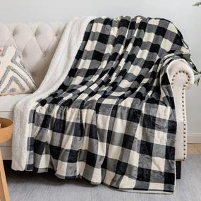 img 3 attached to Супермягкое плюшевое двустороннее фланелевое одеяло из шерпа-флиса для дивана-кровати - толстое черное / белое, 50 "X60" от NEWCOSPLAY