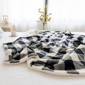 img 1 attached to Super Soft Plush Sherpa Fleece Reversible Flannel Throw Blanket For Couch Bed - Thick Black/White, 50"X60" By NEWCOSPLAY