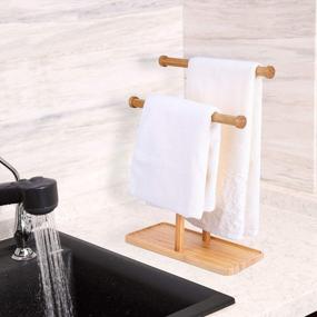 img 2 attached to Bamboo Double-T Hand Towel Holder Stand And Accessories Jewelry Stand With Countertop Towel Holder For Bathroom - MaxGear Towel Rack, Ideal For Hand Towels, 1 Pack