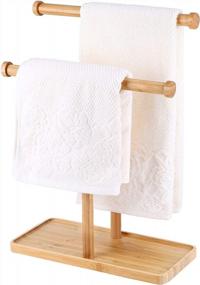 img 4 attached to Bamboo Double-T Hand Towel Holder Stand And Accessories Jewelry Stand With Countertop Towel Holder For Bathroom - MaxGear Towel Rack, Ideal For Hand Towels, 1 Pack