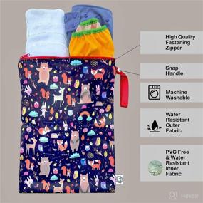 img 2 attached to 👜 FLOCK THREE Washable and Reusable Wet Bag Diaper Bag: The Perfect Water Resistant Swimming Bag Pouch, Yoga Gym Bag, 12.6'' x 16.5''