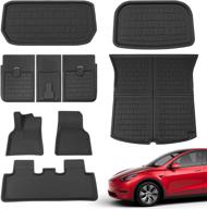 xipoo fit tesla model y trunk mat rear storage mat rear seat back mat cargo liner set for 2022 2021 2020 tesla model y 5-seater accessories (9-piece mat set) logo