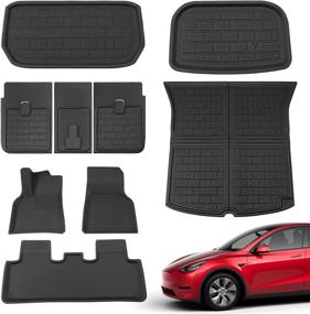 img 4 attached to Xipoo Fit Tesla Model Y Trunk Mat Rear Storage Mat Rear Seat Back Mat Cargo Liner Set for 2022 2021 2020 Tesla Model Y 5-Seater Accessories (9-Piece Mat Set)