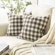 farmhouse checker plaid gingham throw pillow covers - set of 2 classic rustic decorative cushion cases in coffee and white - square pillowcases measuring 18 x 18 inches (45 x 45 cm), by phantoscope logo