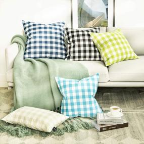 img 1 attached to Farmhouse Checker Plaid Gingham Throw Pillow Covers - Set Of 2 Classic Rustic Decorative Cushion Cases In Coffee And White - Square Pillowcases Measuring 18 X 18 Inches (45 X 45 Cm), By Phantoscope