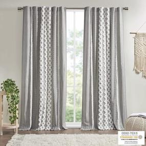img 2 attached to Grey Geometric Print Imani 100% Cotton Mid-Century Look Single Panel Curtain 50" X 84" - INK+IVY