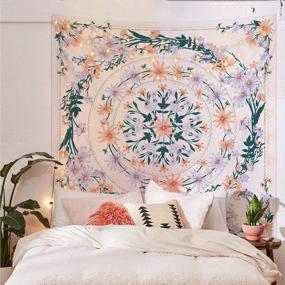 img 4 attached to Pink Simpkeely Mandala Floral Medallion Tapestry - Sketched Clara Flower Plant Boho Wall Hanging For Bedroom Living Room Dorm Home Decor 59.1 X 80 Inches