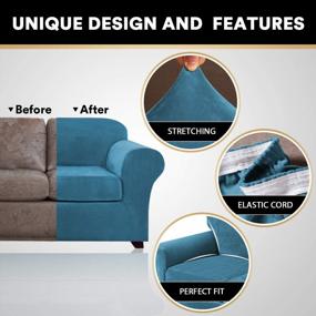 img 2 attached to 🛋️ Stretch Velvet Sofa Slipcovers: 3-Piece Set for 2 Cushion Sofas, Soft & Machine Washable, with Individual Seat Cushion Covers - Medium, Blue