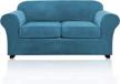 🛋️ stretch velvet sofa slipcovers: 3-piece set for 2 cushion sofas, soft & machine washable, with individual seat cushion covers - medium, blue logo