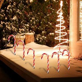 img 1 attached to 🎄 FUNPENY 10.6" Christmas Candy Cane Pathway Markers Lights - Set of 10 Connectable Walkway Stakes with 60 Warm White Lights for Xmas Outdoor Indoor Yard Lawn Decorations