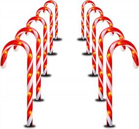 img 4 attached to 🎄 FUNPENY 10.6" Christmas Candy Cane Pathway Markers Lights - Set of 10 Connectable Walkway Stakes with 60 Warm White Lights for Xmas Outdoor Indoor Yard Lawn Decorations