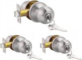img 4 attached to Brushed Nickel Door Knobs Lock Set W/ Keys - 3 Pack Keyed Alike Entry Locksets (Interior & Exterior)