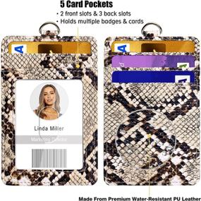 img 3 attached to Snake Print Vertical ID Badge Holder With Lanyard - PU Leather Card Holder With Clear Window, 4 Credit Card Slots, And Detachable Neck Strap