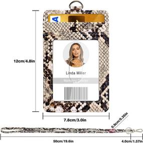 img 1 attached to Snake Print Vertical ID Badge Holder With Lanyard - PU Leather Card Holder With Clear Window, 4 Credit Card Slots, And Detachable Neck Strap