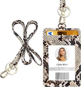 img 4 attached to Snake Print Vertical ID Badge Holder With Lanyard - PU Leather Card Holder With Clear Window, 4 Credit Card Slots, And Detachable Neck Strap