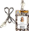 snake print vertical id badge holder with lanyard - pu leather card holder with clear window, 4 credit card slots, and detachable neck strap logo