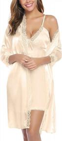 img 3 attached to Sykooria Sexy Satin Robes For Women Lace Pajamas Set 2 Piece Sleepwear Ladies Lingerie Nightgown For Bride Party