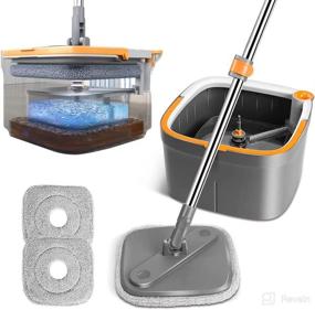 img 4 attached to 🧹 Self-Separation Spin Mop and Bucket Set with Dirty and Clean Water System, Self-Wringing 360° Rotating Square Mop-Head for Hardwood, Tiles, and Marble Floors