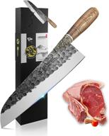 experience the ultimate precision: handmade 8 inch longquan santoku knife with full tang pear wood handle and 9cr18mov steel - perfect for home kitchen and restaurant - comes in a gift box logo
