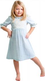 img 4 attached to Очаровательное голубое вечернее платье трапециевидной формы для девочек от Dakomoda - 100% хлопок с рюшами на вырезе - идеальный пасхальный наряд
