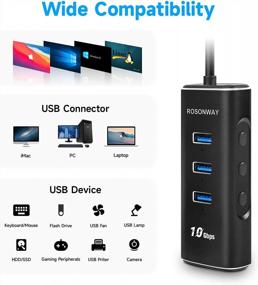img 1 attached to Rosonway 5 In 1 USB C Hub With 3 USB 3.2 10Gbps Data Ports, SD/TF Card Readers, 2Ft Cable And Individual Switches, For PC, Laptops, M1 Mac Mini, IMac, MacBook Pro/Air, RSH-A104D