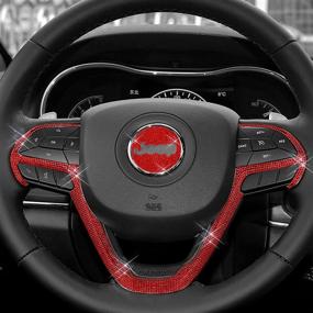 img 3 attached to YIXIN 5pcs Bling Steering Wheel Sticker Cover Trim for 🚗 Jeep Grand Cherokee & Jeep Cherokee - Fits 2014-2020 Models (Bling Red-5pcs)