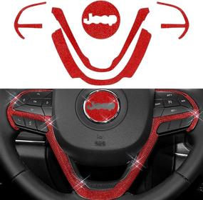 img 4 attached to YIXIN 5pcs Bling Steering Wheel Sticker Cover Trim for 🚗 Jeep Grand Cherokee & Jeep Cherokee - Fits 2014-2020 Models (Bling Red-5pcs)