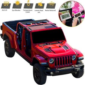 img 3 attached to Защитный экран Shadeidea JT Sun Shade для крыши Jeep Gladiator, передний и задний - чёрная сетчатая ткань, без исчезающего флага - крышка (2018-настоящее время), защита от УФ-излучения - 10 летней прочности.