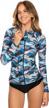 axesea women long sleeve rash guard upf 50+ uv sun protection zip front swimsuit shirt printed surfing top for women logo