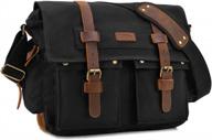 kattee military messenger bag: canvas leather shoulder bag fits 13.3"/15.6" laptop logo