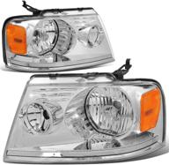 βdna motoring hl-oh-f15004-ch-am reflector beam headlights, oe style, chrome amber reflector, compatible with f-150 2004-2008 / mark lt 2006-2008 logo