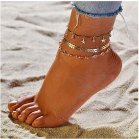 img 3 attached to Simsly Boho Anklets Crystal Layered Ankle Bracelets Silver Beach Foot Chain Jewelry For Women And Girls (Set-11)