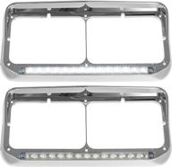 🚛 partsam 2x chrome headlight bezels with 12-inch clear/white led light strip bar and visors - compatible replacement for kenworth t400 t600 t800 w900b w900l peterbilt 378 379 western star 4900 freightliner semi trucks логотип