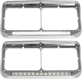img 4 attached to 🚛 Partsam 2x Chrome Headlight Bezels with 12-inch Clear/White LED Light Strip Bar and Visors - Compatible Replacement for Kenworth T400 T600 T800 W900B W900L Peterbilt 378 379 Western Star 4900 Freightliner Semi Trucks
