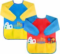 protect your little artist's clothes with bassion waterproof smocks - 2 pack art aprons for ages 2-6 with long sleeves and 3 pockets! logo