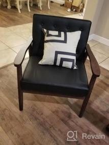 img 5 attached to Ретро современный акцентный стул с деревянными подлокотниками, мягкой и тафтинговой спинкой и просторным сиденьем размером 24,4 x 18,3 дюйма от JIASTING