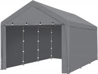 asteroutdoor 12x20 feet heavy duty carport with removable sidewalls & doors portable garage car canopy boat shelter tent for party, wedding, garden storage shed 8 legs, gray logo