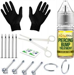 img 4 attached to BodyJ4You 15PC Nose Piercing Kit Aftercare Bump Removal Solution Hoop Ring Nostril Screw Curved Bone Stud Push In Pin CZ Crystal 18G 20G Stainless Steel Needles Tools Gloves Clamps