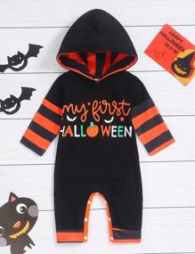 img 3 attached to WALSONER Baby Boy Halloween Hoodie Romper: Spooky Stripes And Skulls Jumpsuit For A BOOtiful First Halloween