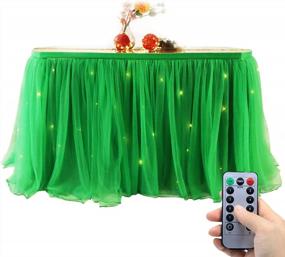 img 4 attached to Green 10Ft OakHaomie Table Skirt With 15Pcs String Lights For Party, Wedding & Home Decoration