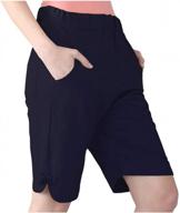 women's plus size linen bermuda shorts casual capris with pockets logo