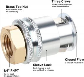 img 3 attached to Strong And Durable Hromee Lock On Tire Chuck With Closed Flow Design And 1/4" FNPT For Inflator, Compatible With Standard Bore Valve Stem Quick Connector