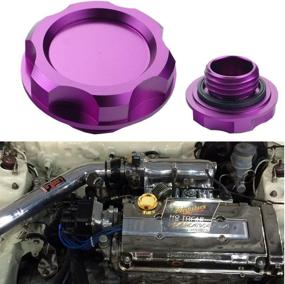 img 4 attached to Dewhel Billet Engine Oil Fuel Filler Tank Cap Cover - Purple, for Honda Acura Civic TL