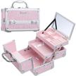 shiny pink jewelry organizer travel case with lock, key, and mirror - ideal for makeup, brushes, toiletries, nail polish, and vintage accessories - perfect for women and girls logo