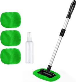 img 4 attached to AstroAI Windshield Cleaner: Premium Microfiber Car Window Cleaner Kit with 4 Reusable Pads and Extendable Handle - Green