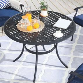 img 1 attached to 42.1X42.1X28.3In Round Outdoor Dining Table With Umbrella Hole All Weather Steel Frame Metal Patio Bistro Table For Festival, Black