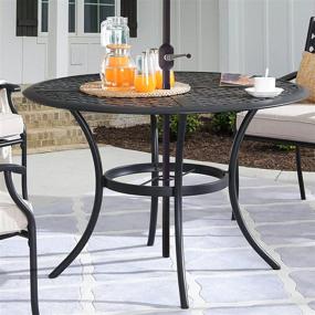 img 4 attached to 42.1X42.1X28.3In Round Outdoor Dining Table With Umbrella Hole All Weather Steel Frame Metal Patio Bistro Table For Festival, Black